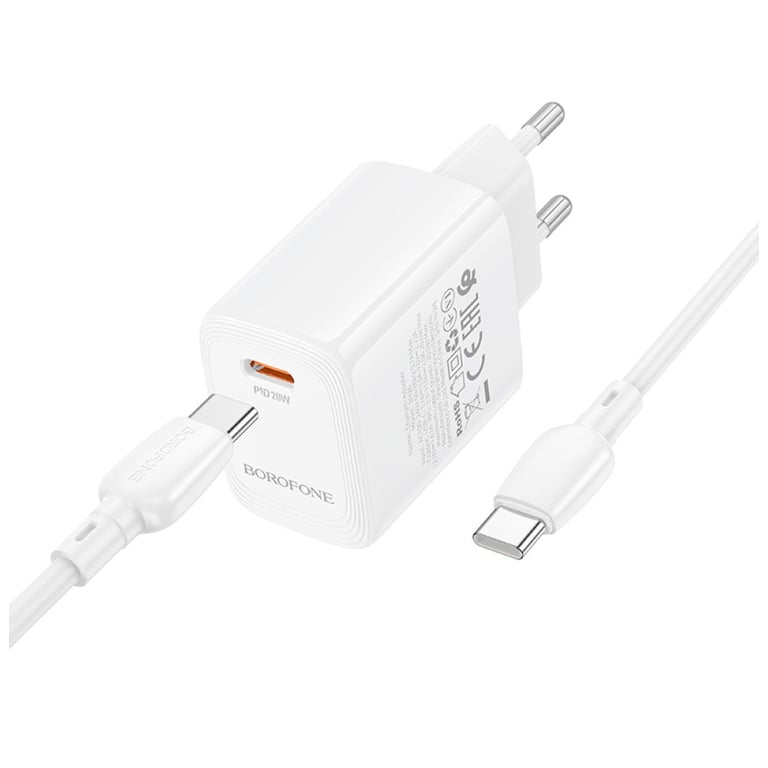 Зарядний пристрій BOROFONE BN26 Fuente USB-C PD20W + cable USB-C to USB-C White (6941991120251) - фото 3