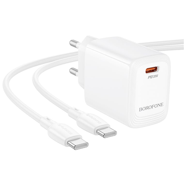 Зарядний пристрій BOROFONE BN26 Fuente USB-C PD20W + cable USB-C to USB-C White (6941991120251) - фото 5
