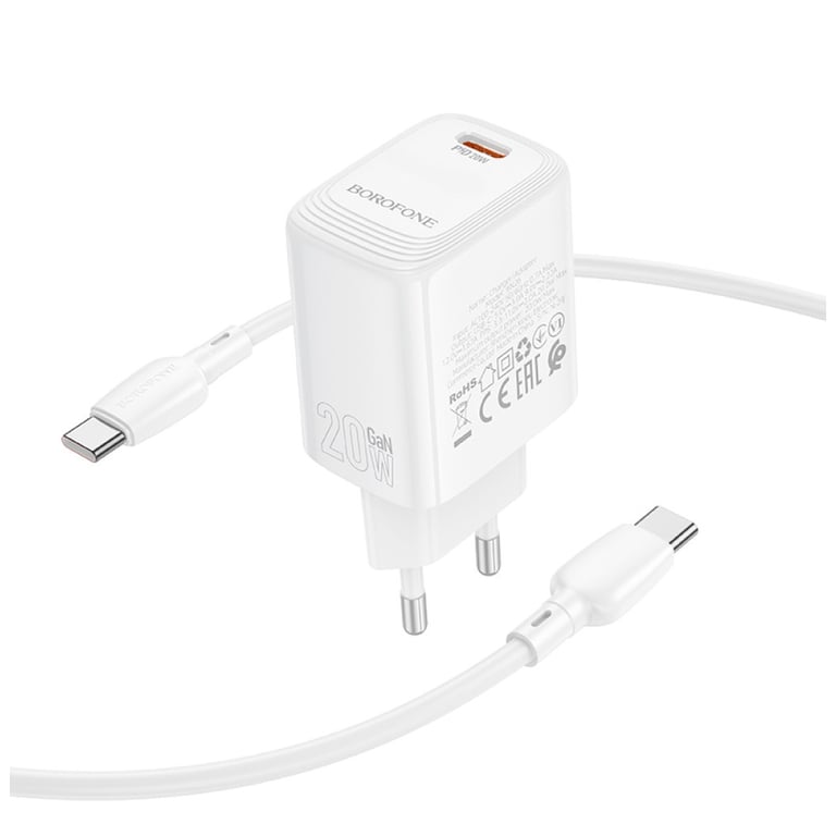 Зарядний пристрій BOROFONE BN26 Fuente USB-C PD20W + cable USB-C to USB-C White (6941991120251) - фото 6