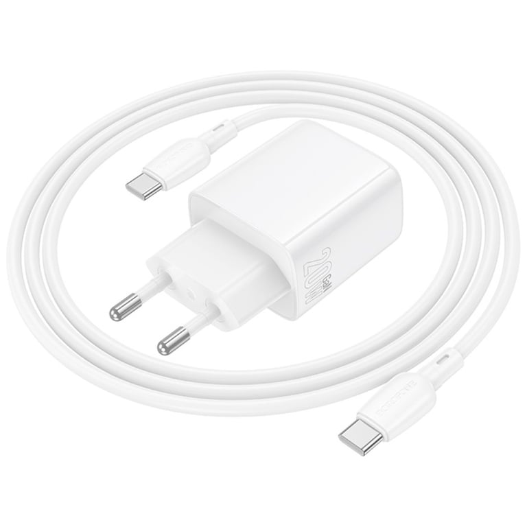 Зарядний пристрій BOROFONE BN26 Fuente USB-C PD20W + cable USB-C to USB-C White (6941991120251) - фото 7