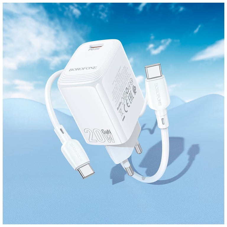 Зарядний пристрій BOROFONE BN26 Fuente USB-C PD20W + cable USB-C to USB-C White (6941991120251) - фото 9