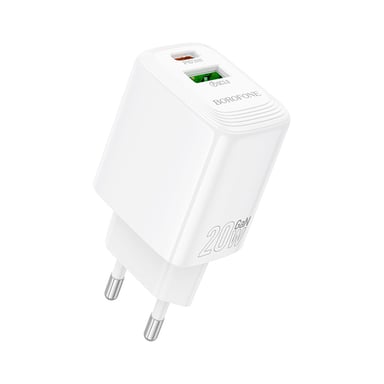 Зарядний пристрій BOROFONE BN27 Fuente 1xUSB-C PD20W + 1xUSB QC3.0 White (6941991120268) - фото 1