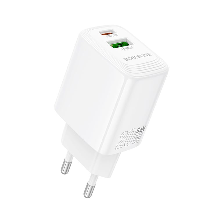 Зарядний пристрій BOROFONE BN27 Fuente 1xUSB-C PD20W + 1xUSB QC3.0 White (6941991120268) - фото 1