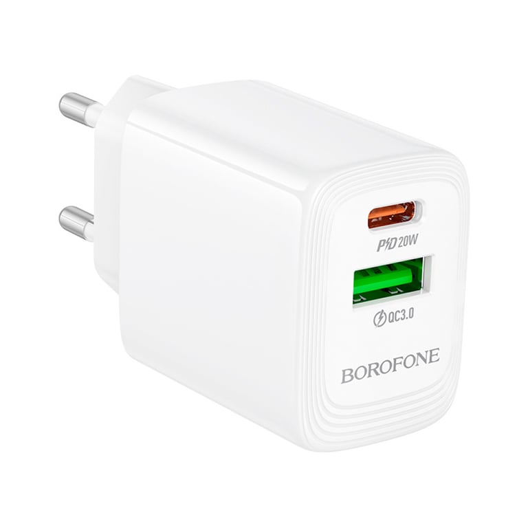 Зарядний пристрій BOROFONE BN27 Fuente 1xUSB-C PD20W + 1xUSB QC3.0 White (6941991120268) - фото 2