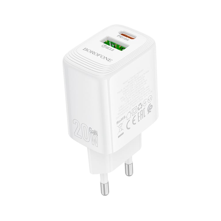 Зарядний пристрій BOROFONE BN27 Fuente 1xUSB-C PD20W + 1xUSB QC3.0 White (6941991120268) - фото 4