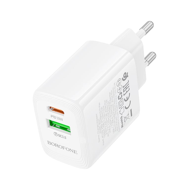 Зарядний пристрій BOROFONE BN27 Fuente 1xUSB-C PD20W + 1xUSB QC3.0 White (6941991120268) - фото 5