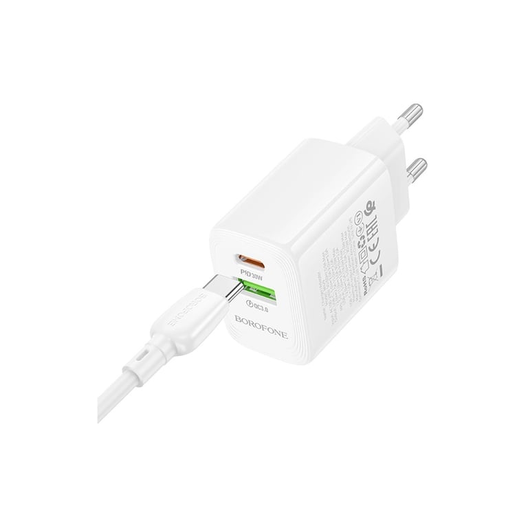 Зарядний пристрій BOROFONE BN29 Fuente 1xUSB-C PD30W + 1xUSB QC3.0 White (6941991120329) - фото 5