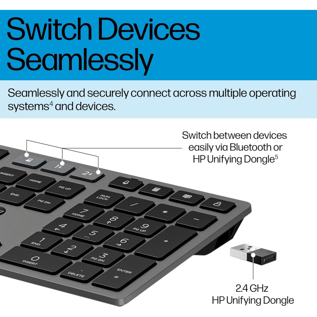 Клавіатура HP 720 Multi-Device Rechargeable Wireless/Bluetooth UA Black (9T5B1AA) - фото 2 Клавіатура HP 720 Multi-Device Rechargeable Wireless/Bluetooth UA Black (9T5B1AA) - фото 2