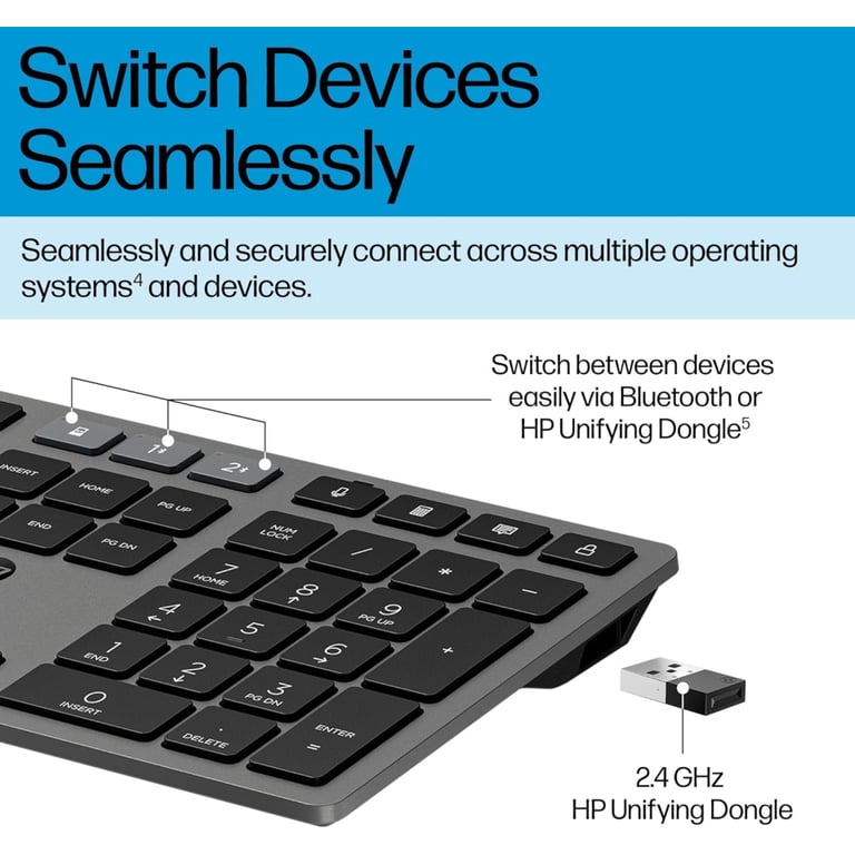 Клавіатура HP 720 Multi-Device Rechargeable Wireless/Bluetooth UA Black (9T5B1AA) - фото 2