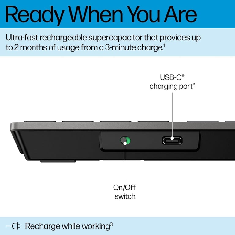 Клавіатура HP 720 Multi-Device Rechargeable Wireless/Bluetooth UA Black (9T5B1AA) - фото 3