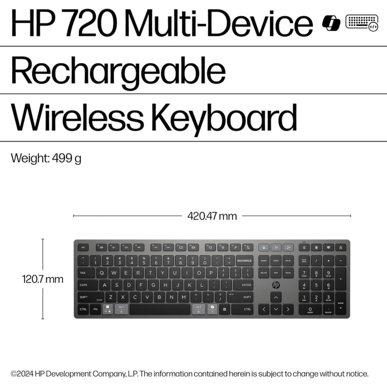 Клавіатура HP 720 Multi-Device Rechargeable Wireless/Bluetooth UA Black (9T5B1AA) - фото 7