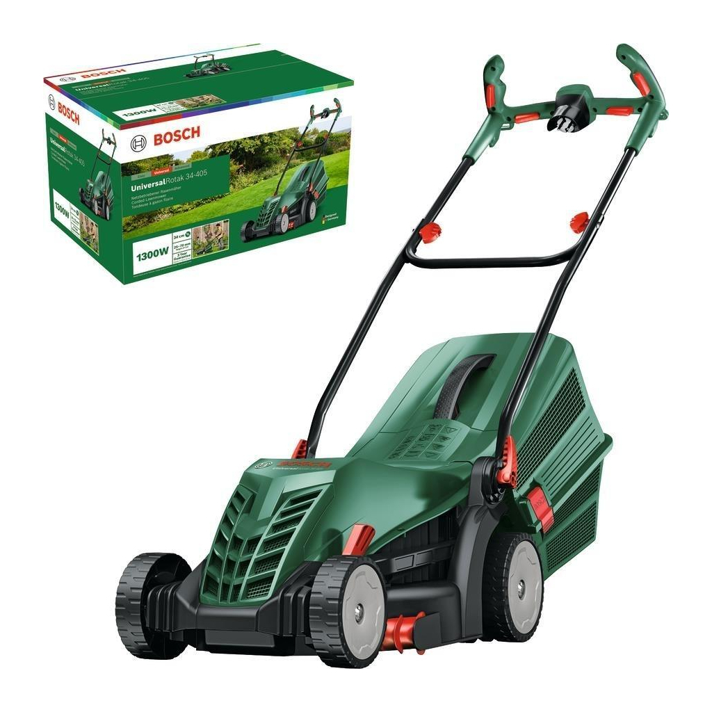 Газонокосарка Bosch UniversalRotak 34-405 1300Вт, 34см, 40л, 27-50мм, 11кг (0.600.8A6.401) - фото 2 Газонокосарка Bosch UniversalRotak 34-405 1300Вт, 34см, 40л, 27-50мм, 11кг (0.600.8A6.401) - фото 2