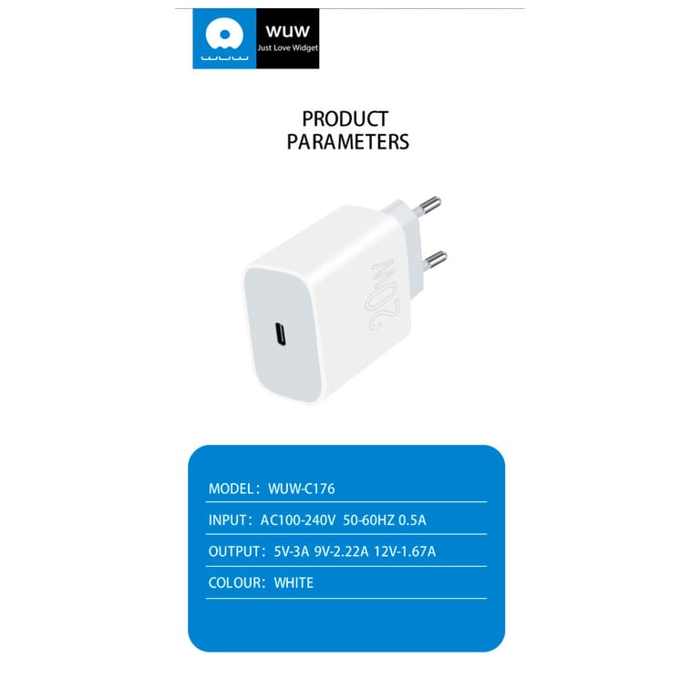 Зарядний пристрій WUW C176 USB-C PD20W White (WUW-C176) - фото 3