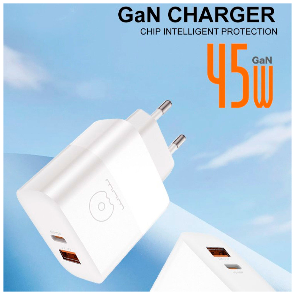 Зарядний пристрій WUW C209 1xUSB-C PD45W + 1xUSB QC3.0 18W White (WUW-C209) - фото 4 Зарядний пристрій WUW C209 1xUSB-C PD45W + 1xUSB QC3.0 18W White (WUW-C209) - фото 4