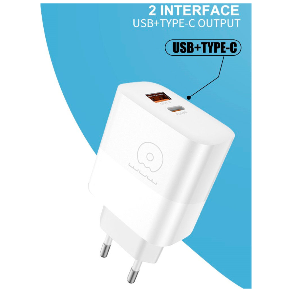 Зарядний пристрій WUW C209 1xUSB-C PD45W + 1xUSB QC3.0 18W White (WUW-C209) - фото 5 Зарядний пристрій WUW C209 1xUSB-C PD45W + 1xUSB QC3.0 18W White (WUW-C209) - фото 5