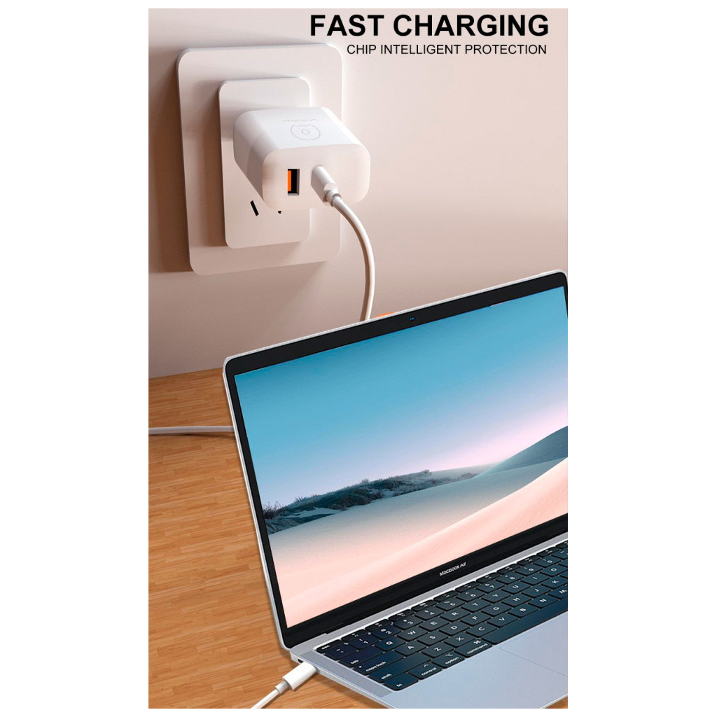 Зарядний пристрій WUW C209 1xUSB-C PD45W + 1xUSB QC3.0 18W White (WUW-C209) - фото 6 Зарядний пристрій WUW C209 1xUSB-C PD45W + 1xUSB QC3.0 18W White (WUW-C209) - фото 6