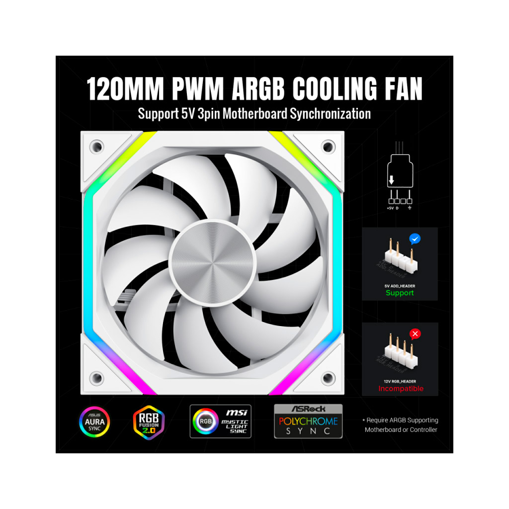 Кулер до корпусу Gamemax FN12A-N2-W - фото 8 Кулер до корпусу Gamemax FN12A-N2-W - фото 8