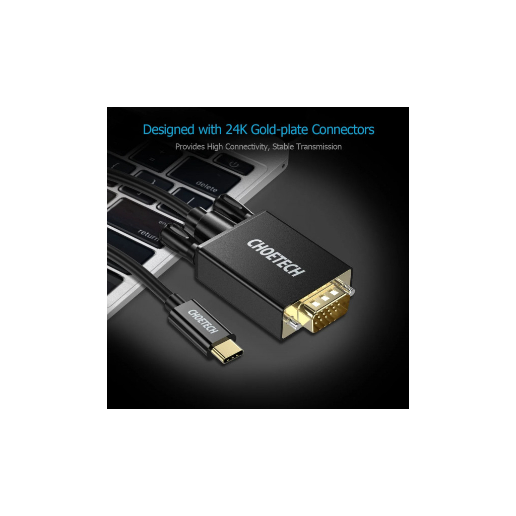 Кабель мультимедійний USB-C to VGA M 1.8m black Choetech (XCV-1801-BK) - фото 4 Кабель мультимедійний USB-C to VGA M 1.8m black Choetech (XCV-1801-BK) - фото 4