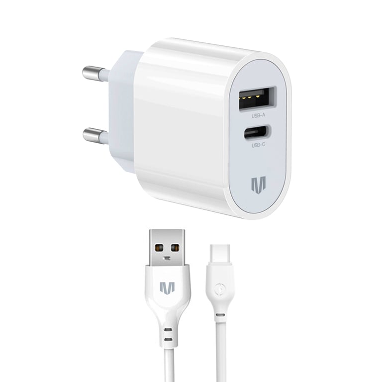 Зарядний пристрій MadeInFuture MFS12 12W 1xUSB-A + 1xUSB-C + cable USB-A to USB-C White (MIF82822) - фото 1