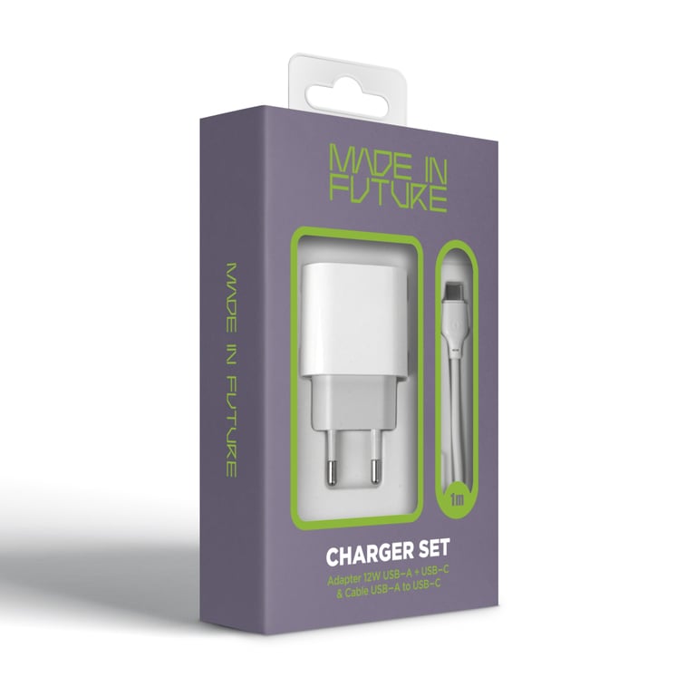 Зарядний пристрій MadeInFuture MFS12 12W 1xUSB-A + 1xUSB-C + cable USB-A to USB-C White (MIF82822) - фото 7