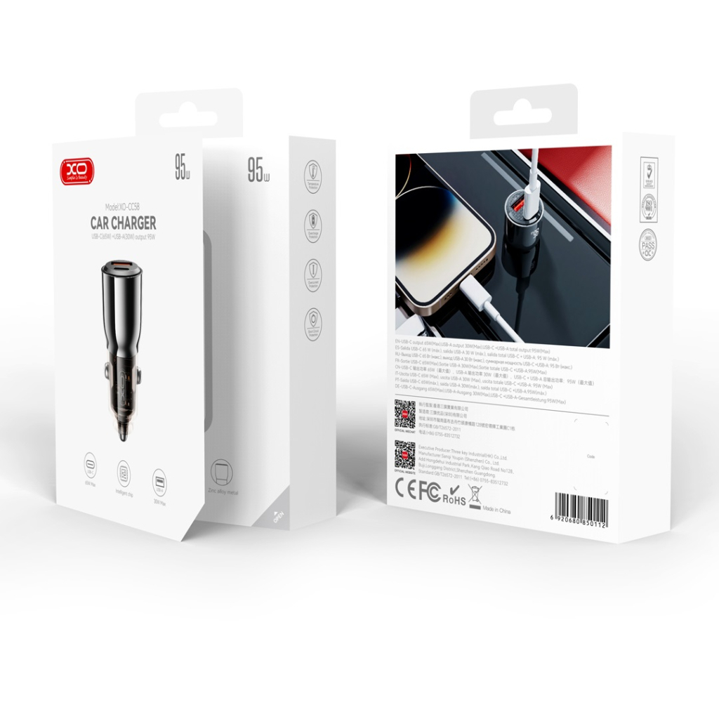 Зарядний пристрій XO CC58 USB-C PD65W + USB-A 30W Gray (CC58_Tarnish) - фото 4 Зарядний пристрій XO CC58 USB-C PD65W + USB-A 30W Gray (CC58_Tarnish) - фото 4