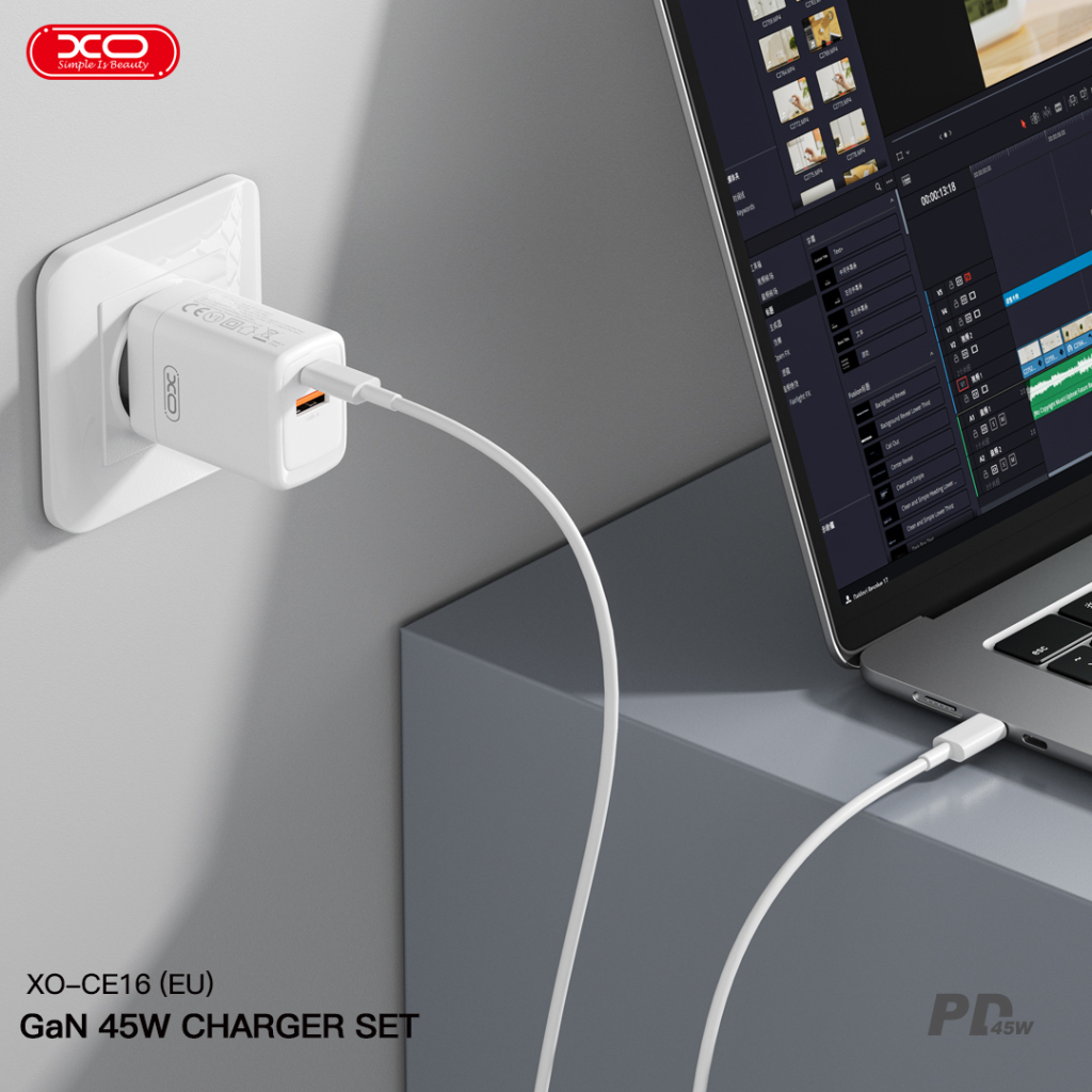 Зарядний пристрій XO CE16 67.5W USB-C PD45W + USB-A QC 22.5W White (CE16_White) - фото 3 Зарядний пристрій XO CE16 67.5W USB-C PD45W + USB-A QC 22.5W White (CE16_White) - фото 3