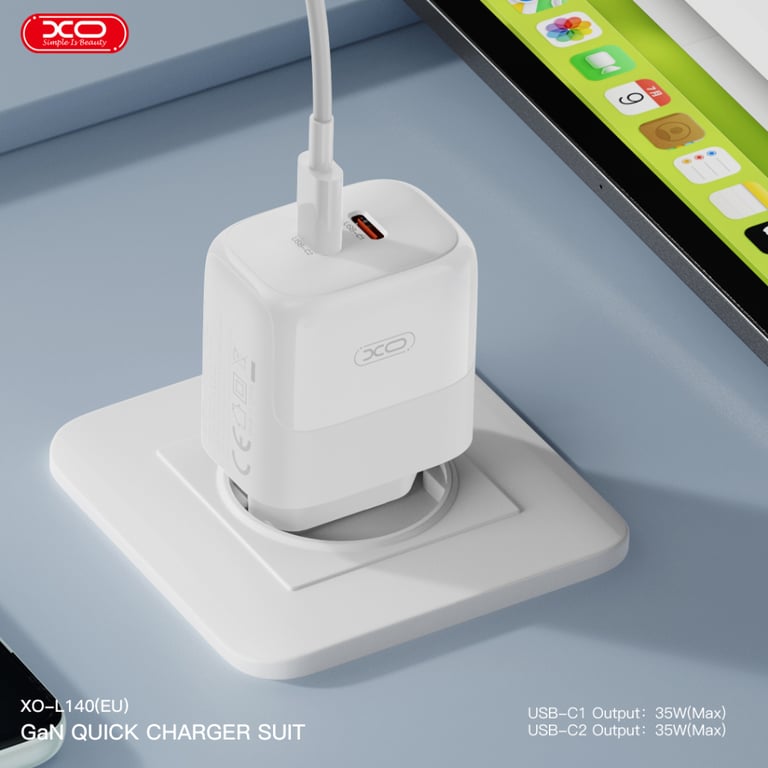 Зарядний пристрій XO L140 35W 2xUSB-C PD White (L140_White) - фото 3