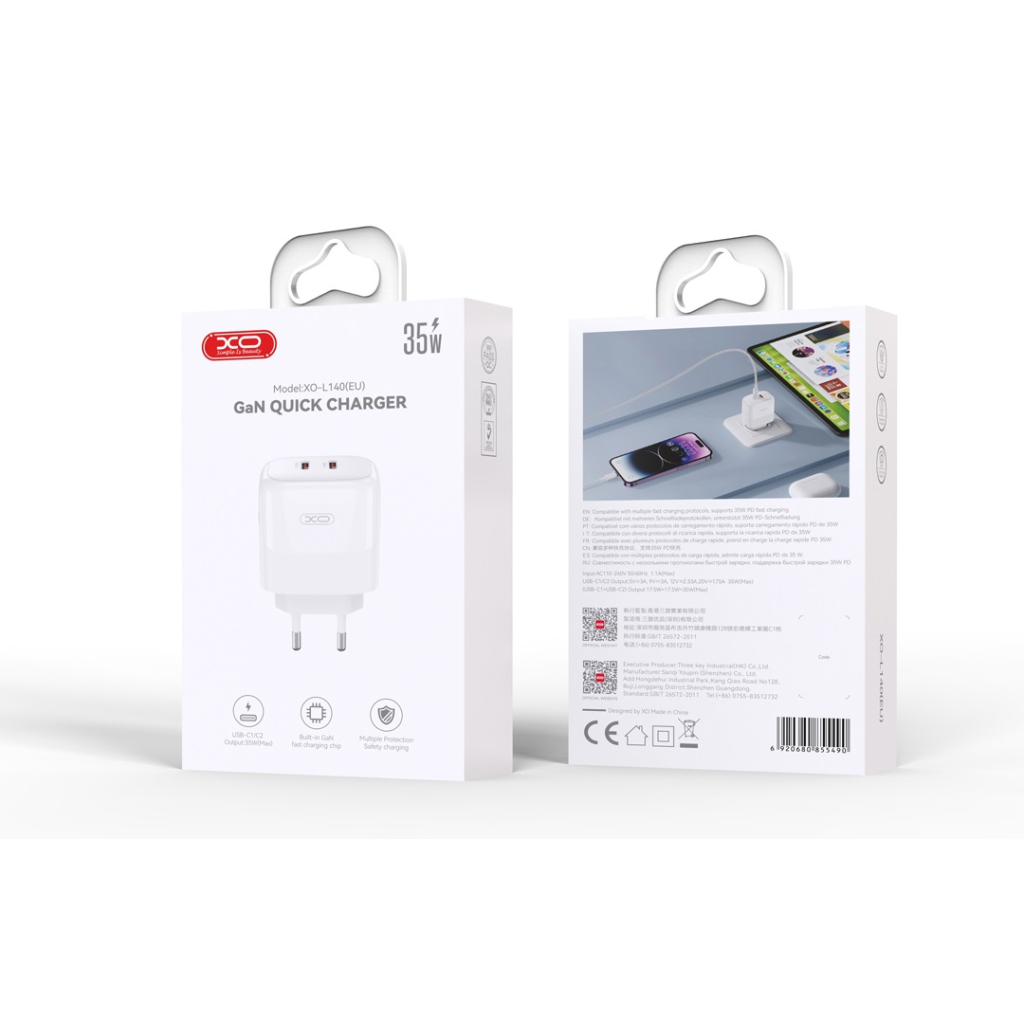 Зарядний пристрій XO L140 35W 2xUSB-C PD White (L140_White) - фото 4 Зарядний пристрій XO L140 35W 2xUSB-C PD White (L140_White) - фото 4