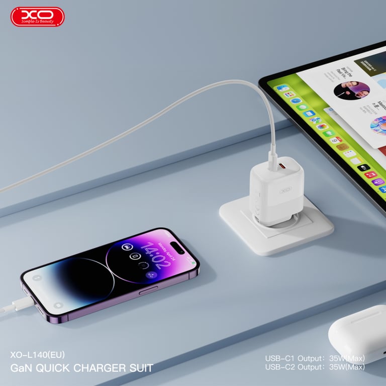 Зарядний пристрій XO L140 35W 2xUSB-C PD White (L140_White) - фото 5