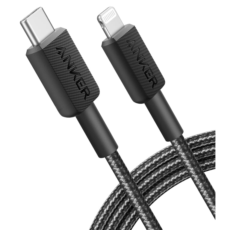 Дата кабель USB-C to Lightning 1.8m nylon 322 black Anker (A81B6G11) - фото 1