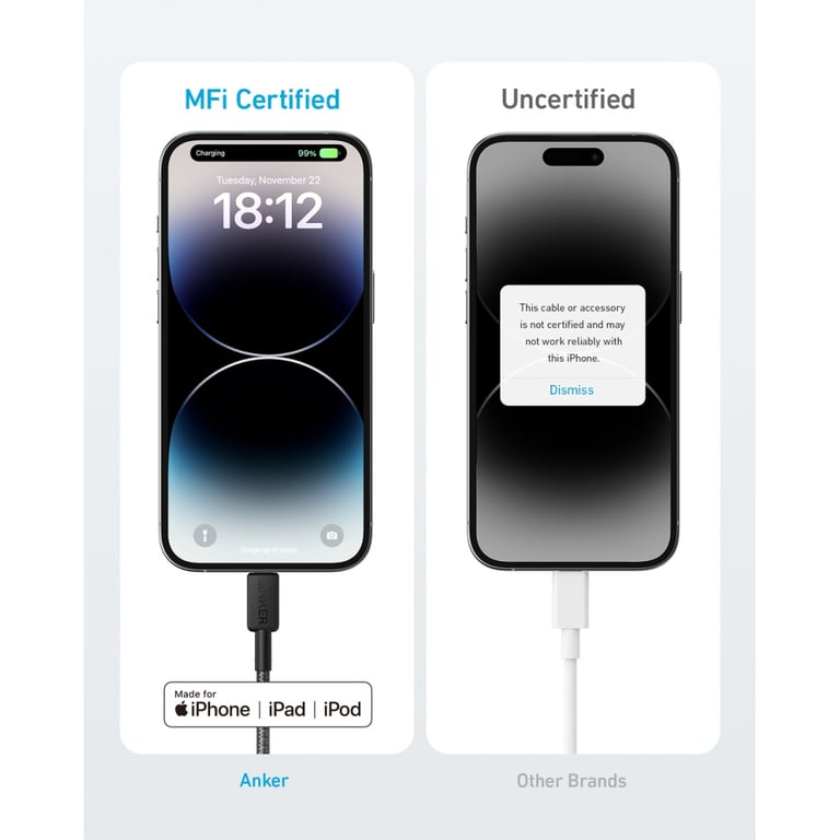 Дата кабель USB-C to Lightning 1.8m nylon 322 black Anker (A81B6G11) - фото 3