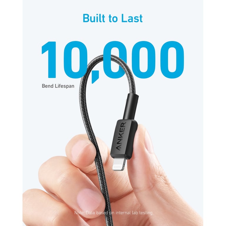 Дата кабель USB-C to Lightning 1.8m nylon 322 black Anker (A81B6G11) - фото 4