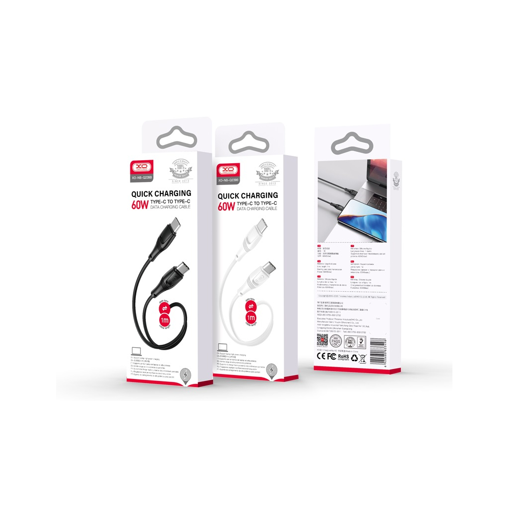 Дата кабель USB-C to USB-C 1.0m 60W High Elastic Zeus XO (NBQ239B_White) - фото 2 Дата кабель USB-C to USB-C 1.0m 60W High Elastic Zeus XO (NBQ239B_White) - фото 2