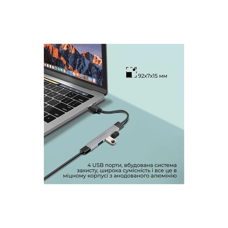 Концентратор Promate USB-C 4-in-1 порти Promate litehub-4.grey (litehub-4.grey) - фото 2