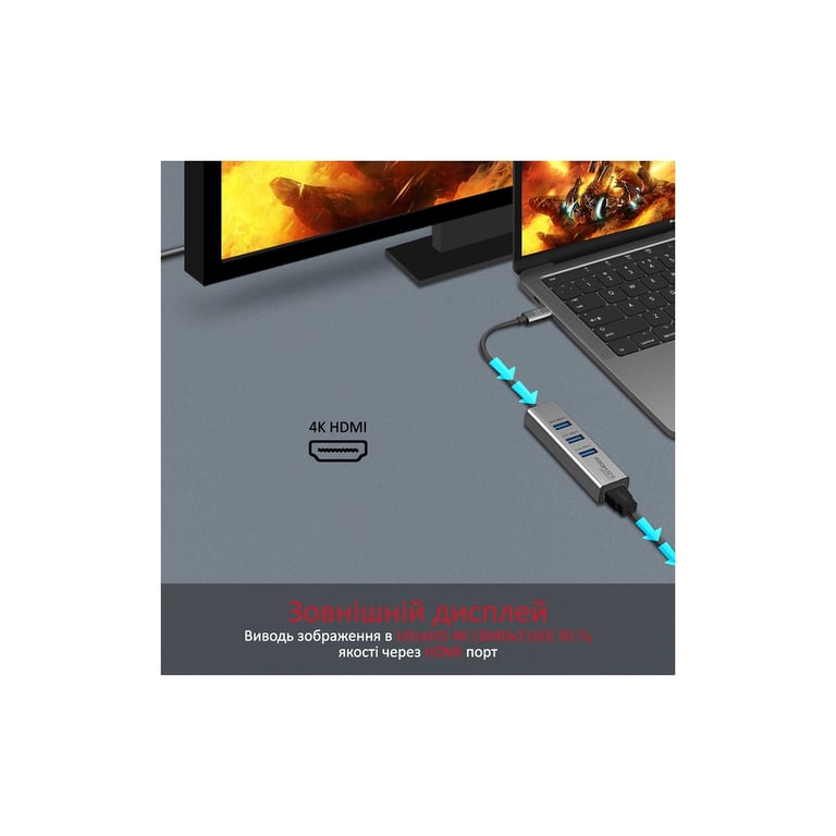 Концентратор Promate USB-C 4-in-1 порти Promate mediahub-c3.grey (mediahub-c3.grey) - фото 2