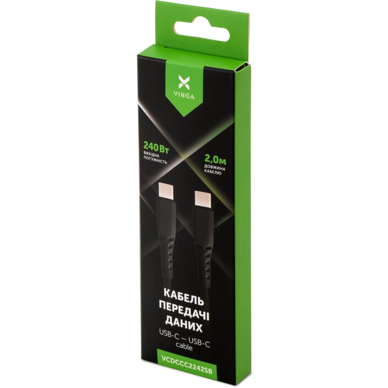 Дата кабель USB-C to USB-C 2.0m 240W Chip Silicon Black Vinga (VCDCCC2242SB) - фото 5
