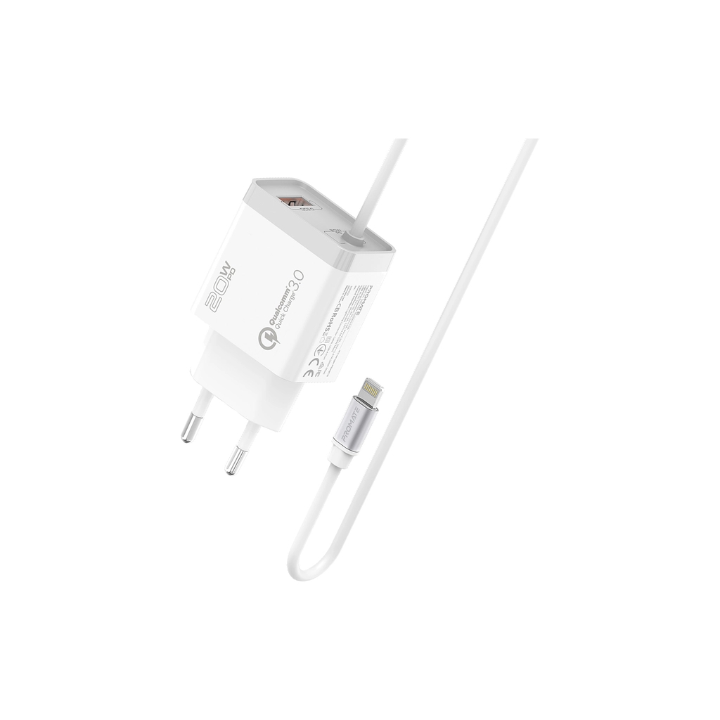 Зарядний пристрій Promate 20W PD Lightning + USB QC3.0 (icharge-pdqc3.white) Зарядний пристрій Promate 20W PD Lightning + USB QC3.0 (icharge-pdqc3.white)