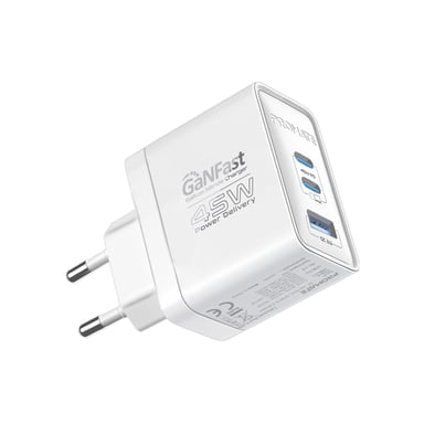 Зарядний пристрій Promate powerport-45 2xUSB-C PD + USB-A QC 45W White (powerport-45.white) - фото 1