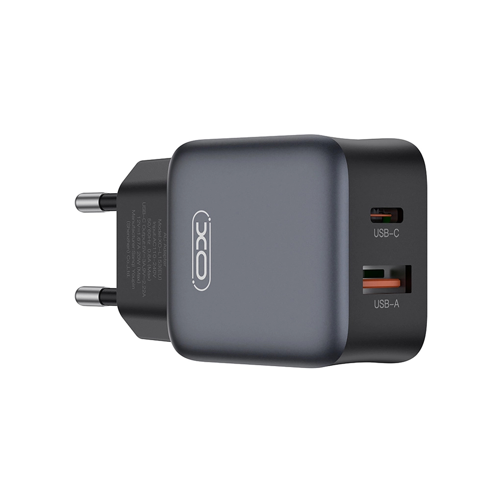 Зарядний пристрій XO L156 USB-C PD30W + USB-A QC3.0 Black (L156.black) Зарядний пристрій XO L156 USB-C PD30W + USB-A QC3.0 Black (L156.black)