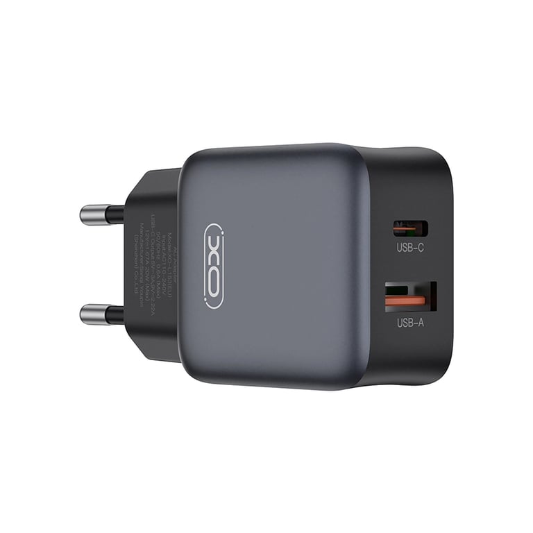 Зарядний пристрій XO L156 USB-C PD30W + USB-A QC3.0 Black (L156.black) - фото 1