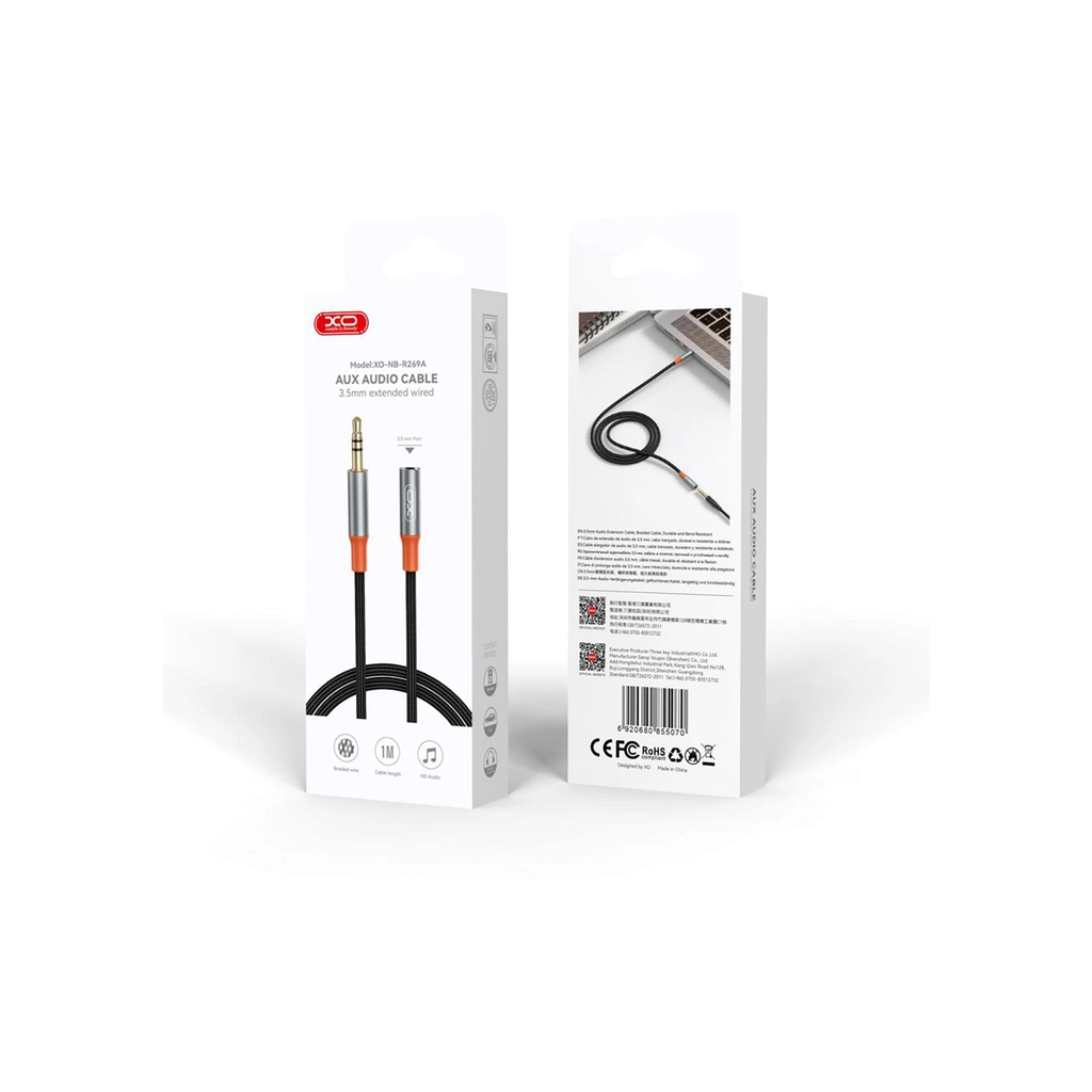 Кабель мультимедійний 3.5mm M to 3.5mm F 1.0m black XO (NB-R269A.black) - фото 4 Кабель мультимедійний 3.5mm M to 3.5mm F 1.0m black XO (NB-R269A.black) - фото 4