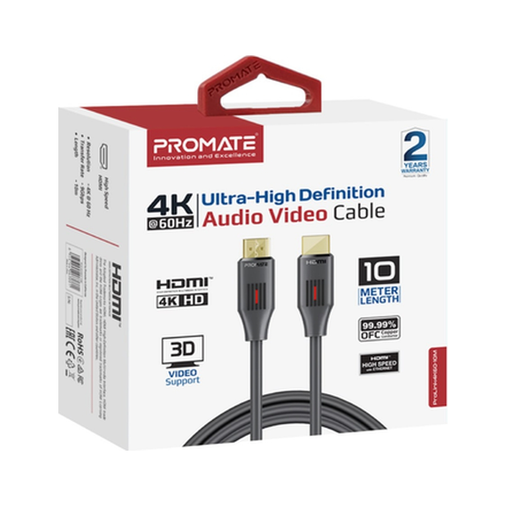 Кабель мультимедійний HDMI M to HDMI M 10.0m V2.0 black Promate (prolink4k60-10m) - фото 2 Кабель мультимедійний HDMI M to HDMI M 10.0m V2.0 black Promate (prolink4k60-10m) - фото 2