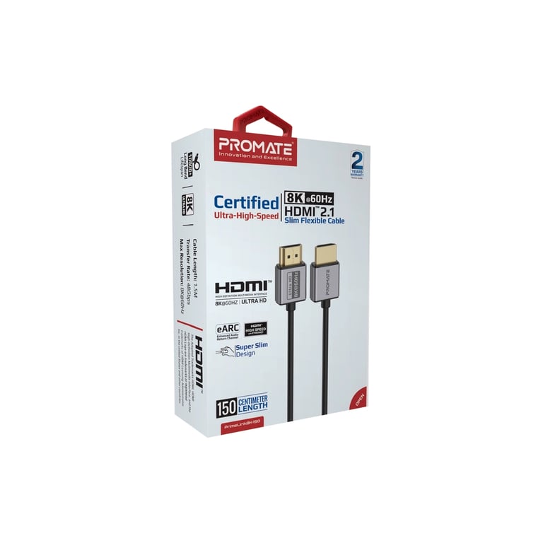 Кабель мультимедійний HDMI M to HDMI M 1.5m V2.1 grey Promate (primelink8k-150.grey) - фото 2