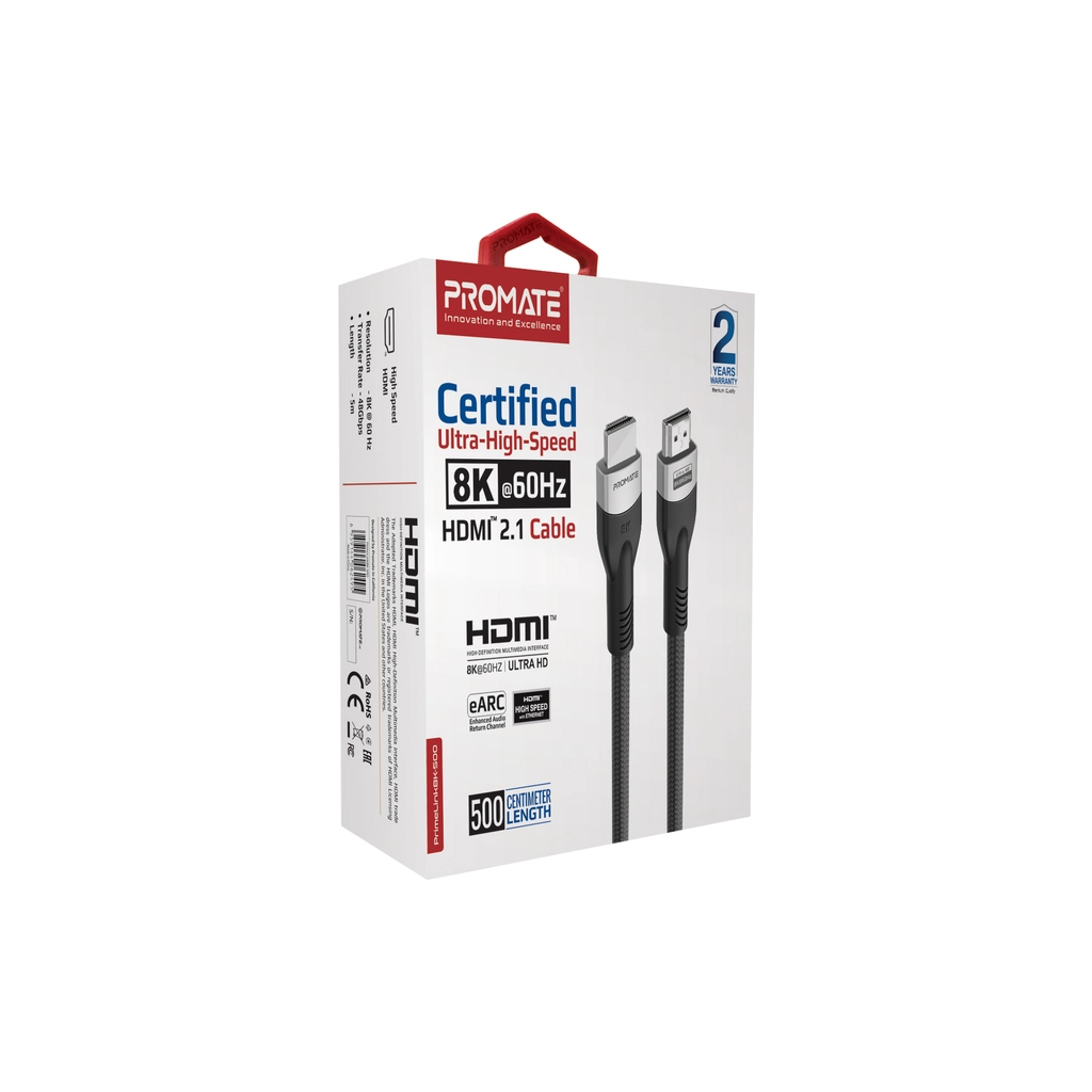 Кабель мультимедійний HDMI M to HDMI M 5.0m V2.1 grey Promate (primelink8k-500.grey) - фото 2 Кабель мультимедійний HDMI M to HDMI M 5.0m V2.1 grey Promate (primelink8k-500.grey) - фото 2