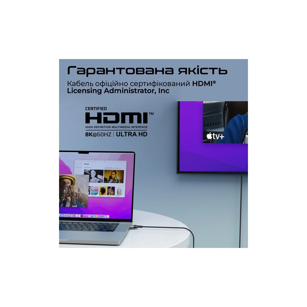 Кабель мультимедійний HDMI M to HDMI M 5.0m V2.1 grey Promate (primelink8k-500.grey) - фото 6 Кабель мультимедійний HDMI M to HDMI M 5.0m V2.1 grey Promate (primelink8k-500.grey) - фото 6