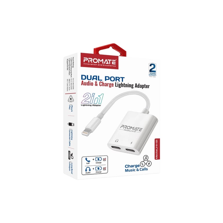 Адаптер Lightning to Lightning 12W + Lightning audio Promate (medialink-i2i) - фото 2