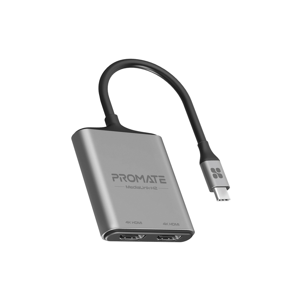 Перехідник USB-C to 2xHDMI 4K Promate (medialink-h2.grey) - фото 1
