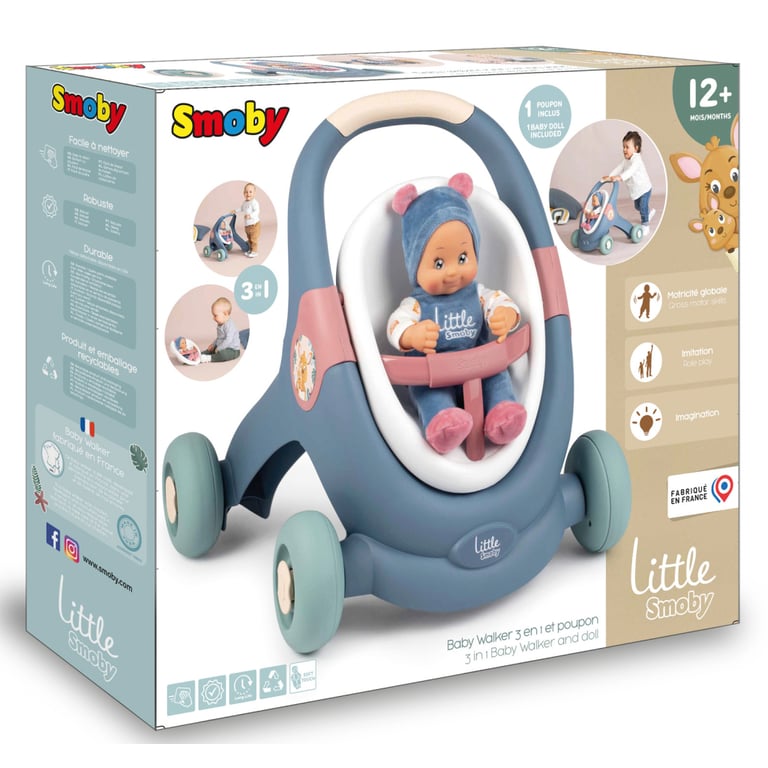 Коляска для ляльок Smoby Little для прогулянок 3в1, з пупсом, синій (140308) - фото 3