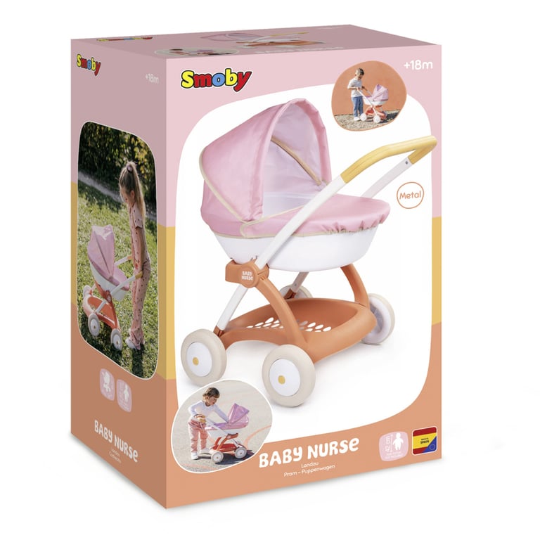 Коляска для ляльок Smoby Baby Nurse Теракотова пудра, люлька з корзиною, 18 міс.+ (7600254124) - фото 2