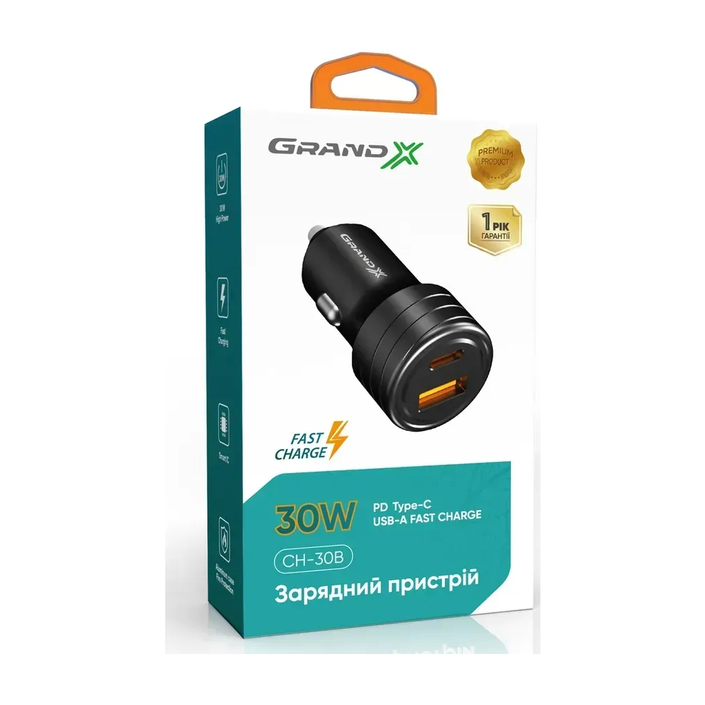 Зарядний пристрій Grand-X CH-30B 30W 1xUSB + 1xUSB-C PD + QC3.0 AFC FCP SCP VOOC Black (CH-30B) - фото 3 Зарядний пристрій Grand-X CH-30B 30W 1xUSB + 1xUSB-C PD + QC3.0 AFC FCP SCP VOOC Black (CH-30B) - фото 3
